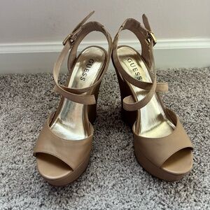 Vintage Y2K Guess Women's Nude Wedge Heel